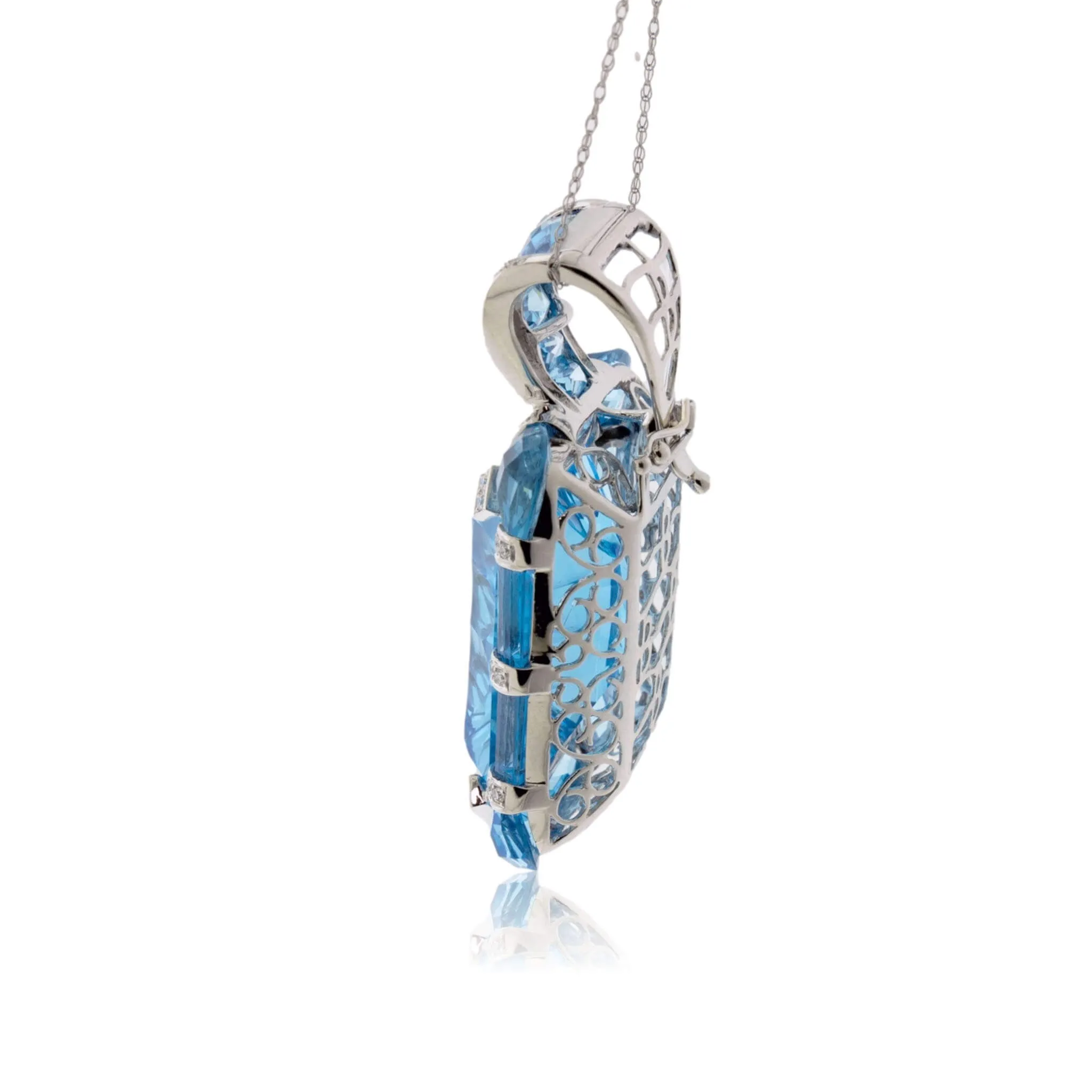 Fancy Cut Blue Topaz, Blue Topaz and Diamond Accented Pendant