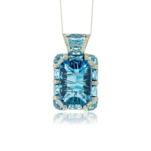 Fancy Cut Blue Topaz, Blue Topaz and Diamond Accented Pendant