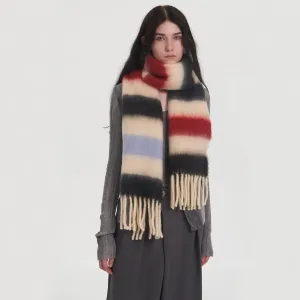 Fashionable Thick Soft Striped Mohair Cashmere Plaid Scarf