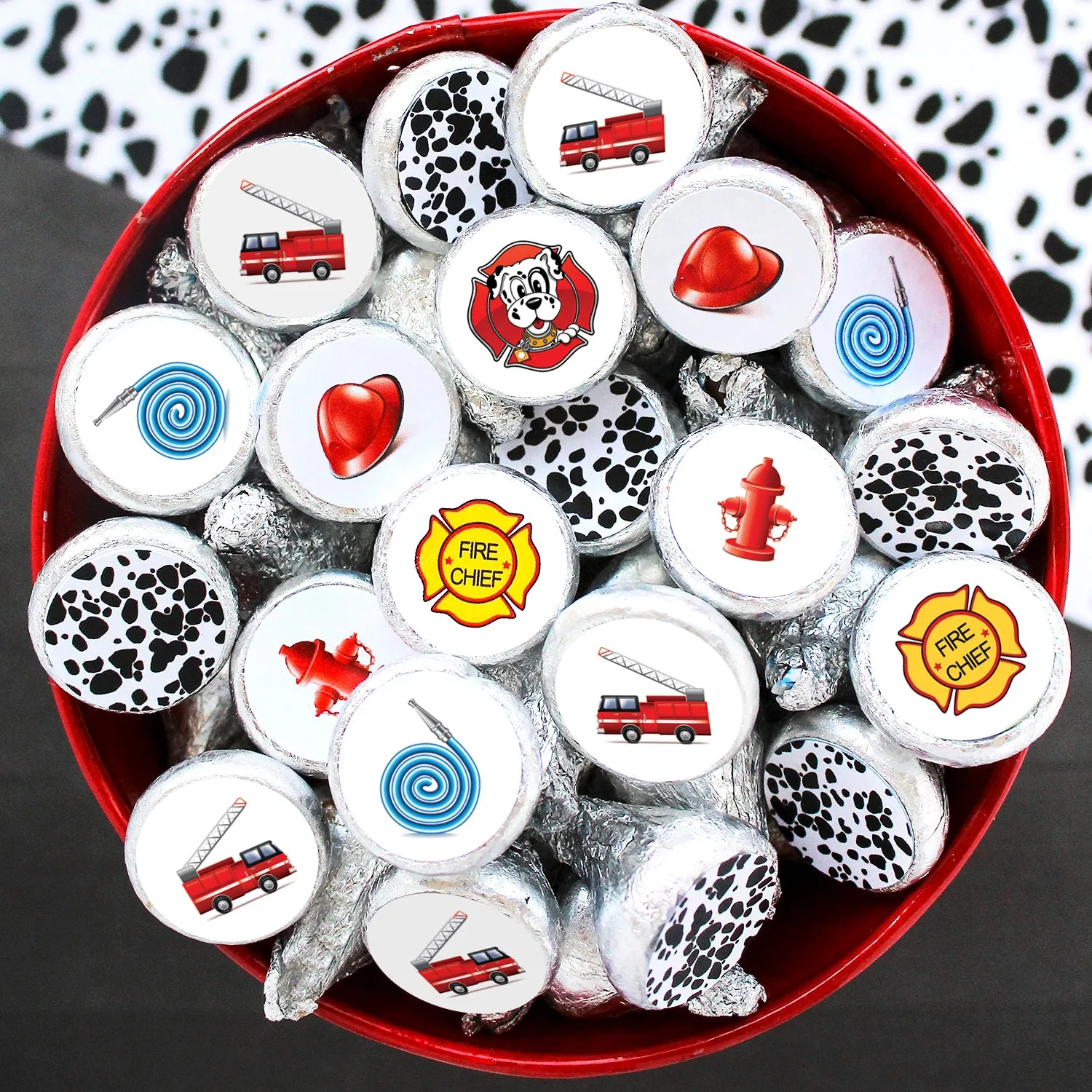 Firefighter - Kid's Birthday - Party Favor Stickers - Fits on Hershey's Kisses - 180 Stickers