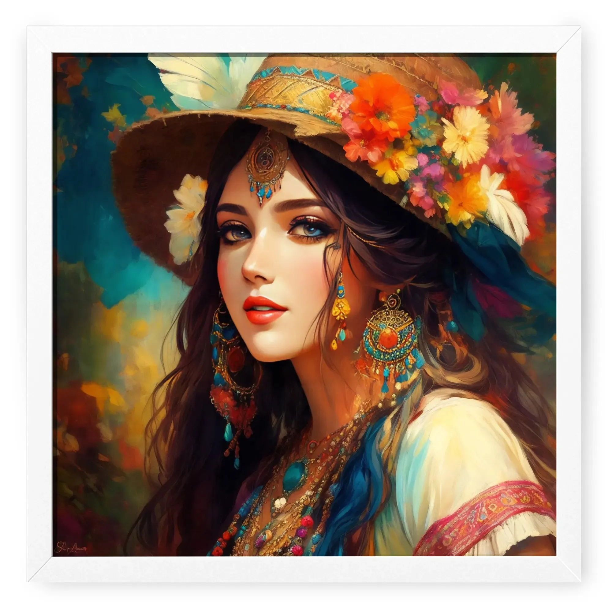 Floral Hat Girl Artwork Framed