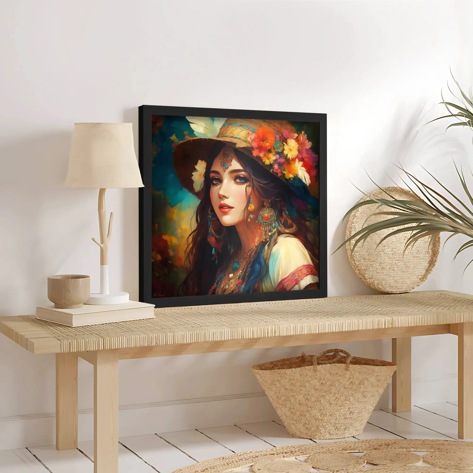 Floral Hat Girl Artwork Framed