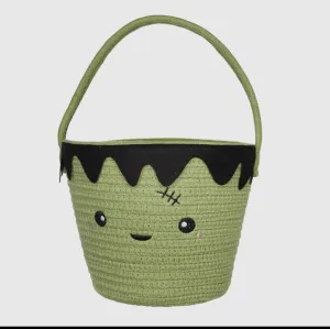 Frankenstein Rope Halloween Basket, Green