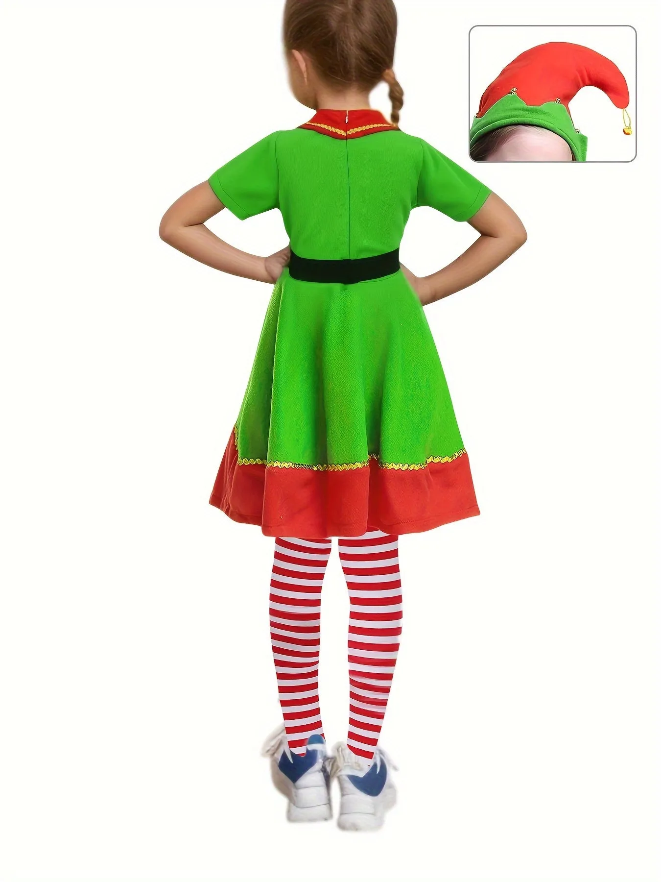 Girls Adorable Elf Dress For Christmas Gift Party Carnival Performance ( Include Hats, Belts, Clothes, And Socks)