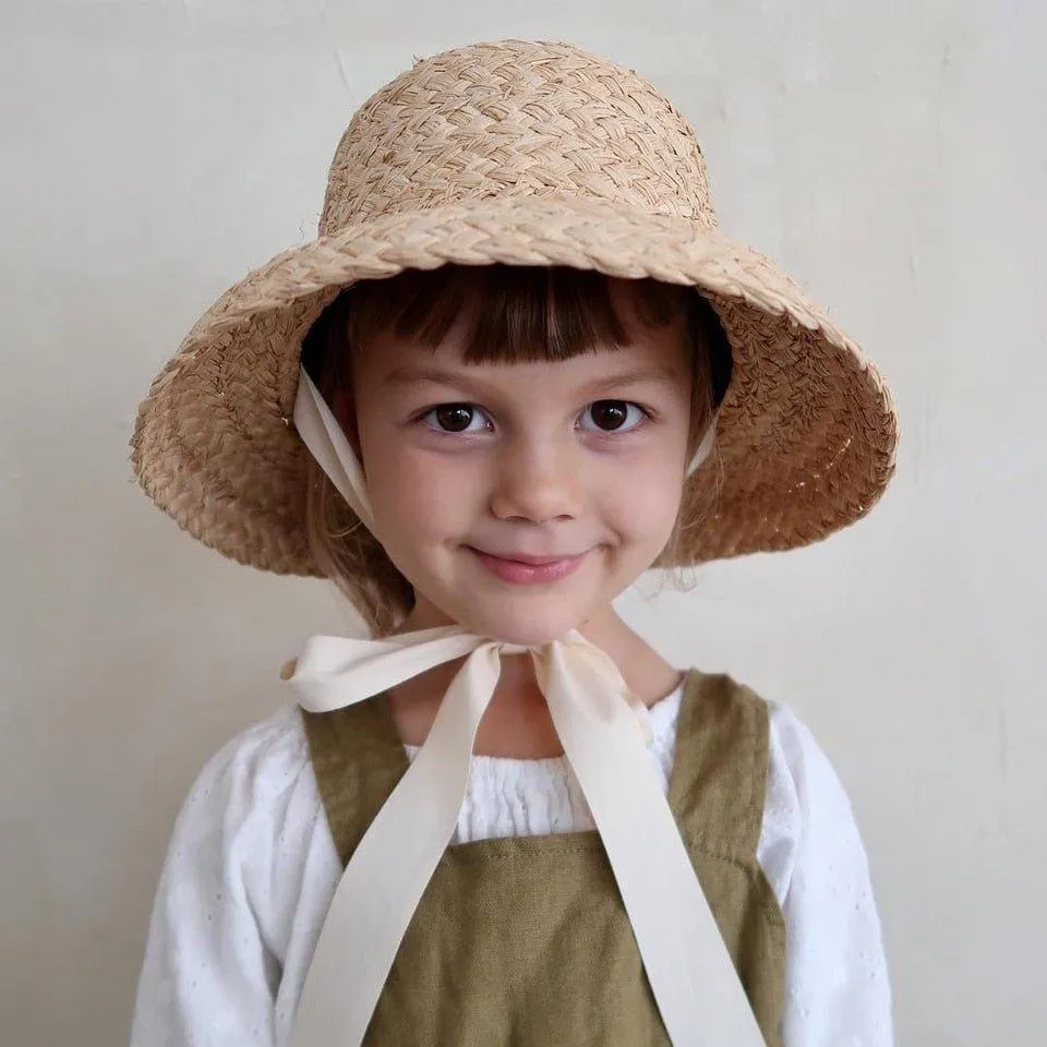 Handmade Kids Raffia Hat with Foldable Brim