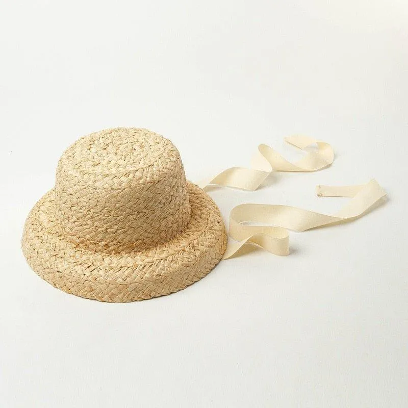 Handmade Kids Raffia Hat with Foldable Brim