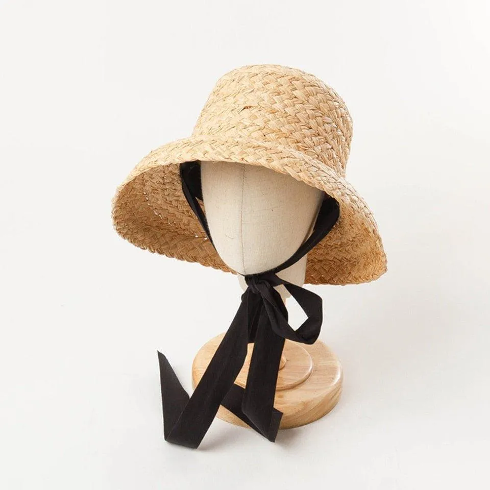 Handmade Kids Raffia Hat with Foldable Brim