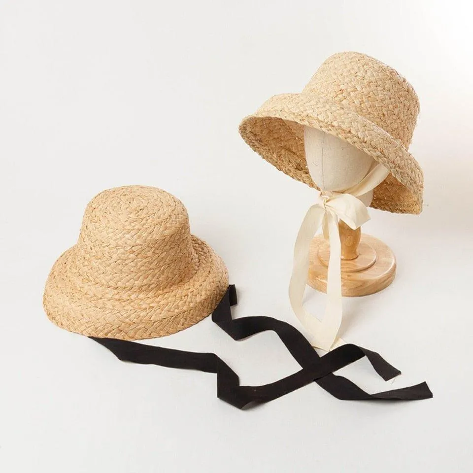 Handmade Kids Raffia Hat with Foldable Brim