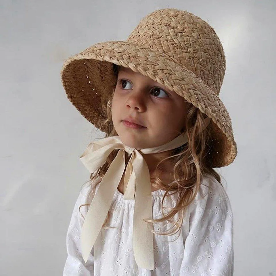 Handmade Kids Raffia Hat with Foldable Brim