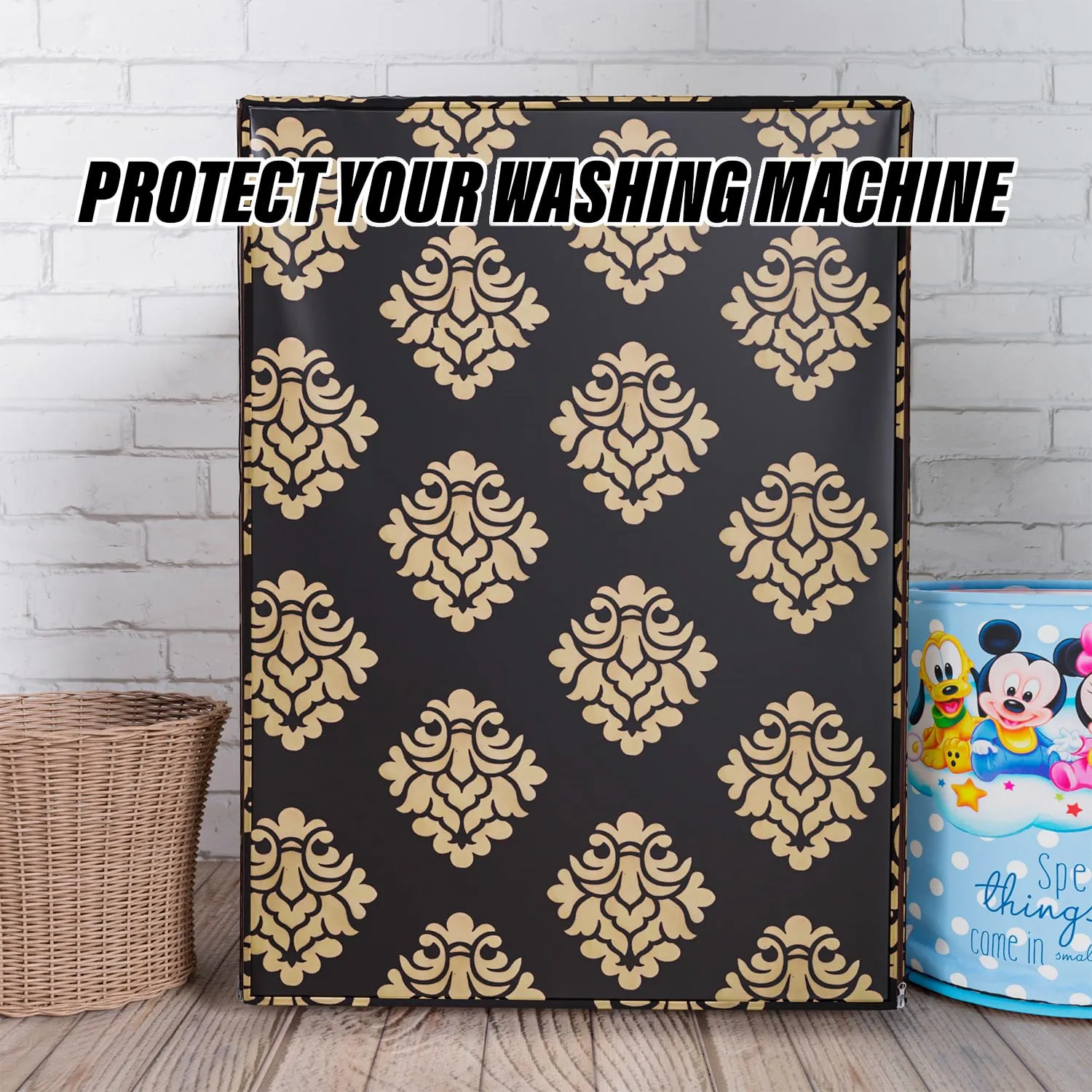 Heart Home Washing Machine Cover | Square Design Washing Machine Cover | Knitting Polyester | Front Load Washing Machine Cover | Brown