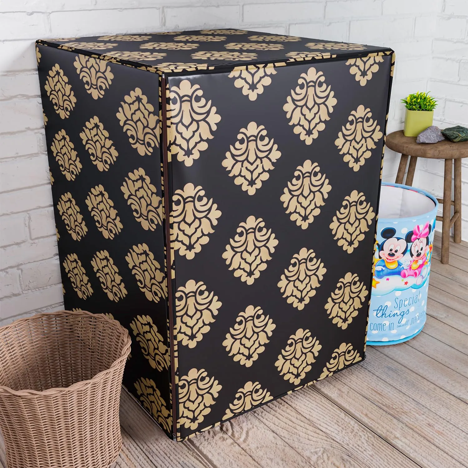 Heart Home Washing Machine Cover | Square Design Washing Machine Cover | Knitting Polyester | Front Load Washing Machine Cover | Brown