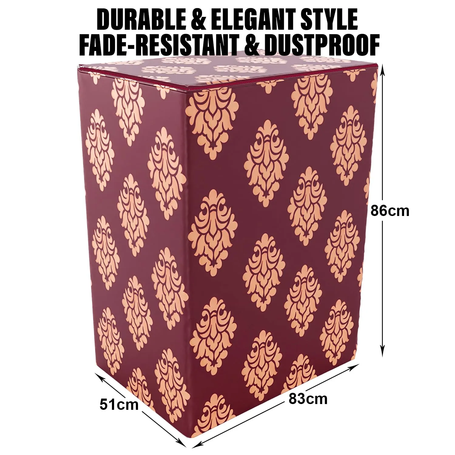 Heart Home Washing Machine Cover | Square Design Washing Machine Cover | Knitting Polyester | Top Load Semi-Automatic Washing Machine Cover | Maroon