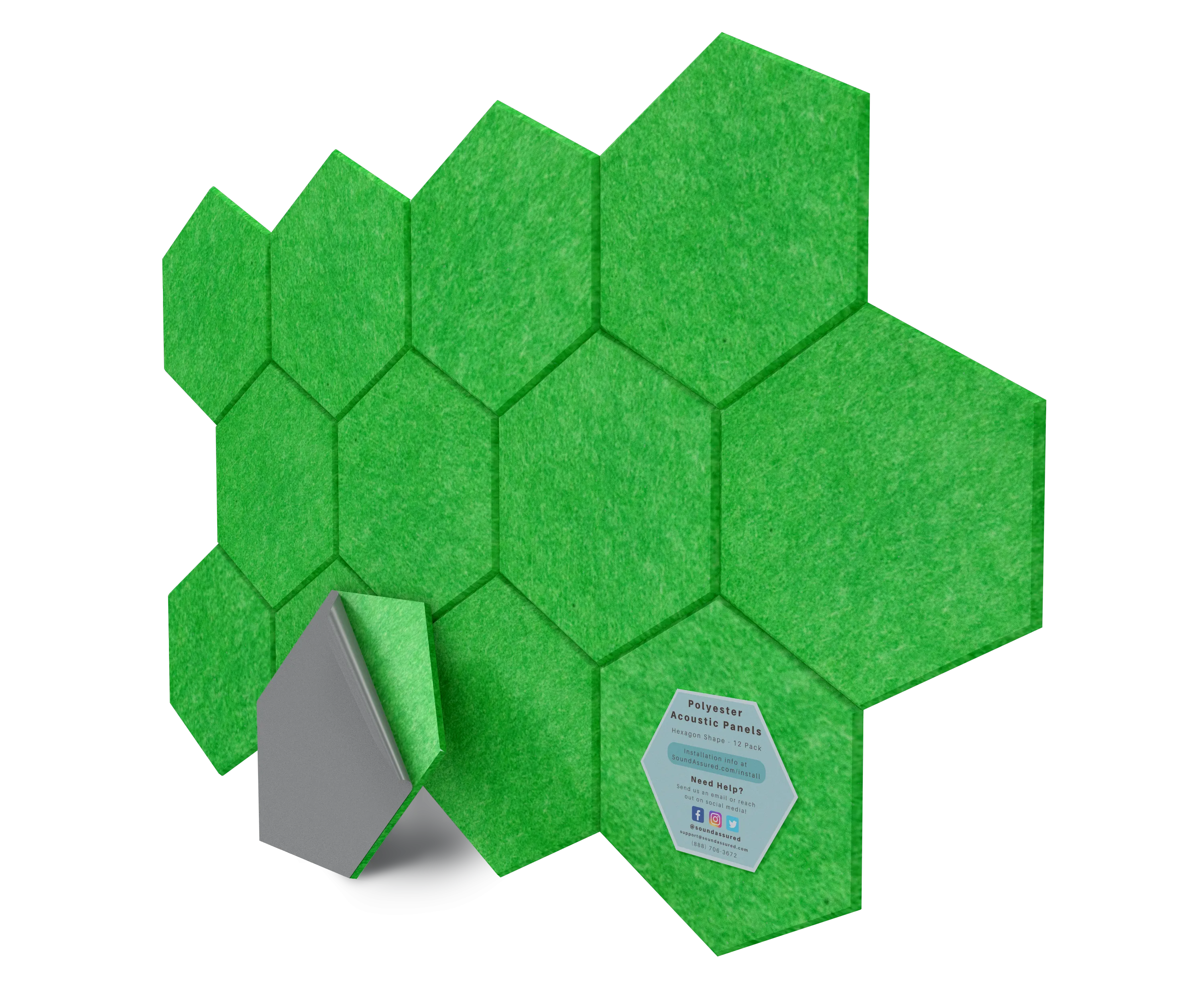 Hexagon Polyester Acoustic Panels - 12 Pack | Eco-Friendly Sound Absorption | Easy Peel & Stick Installation