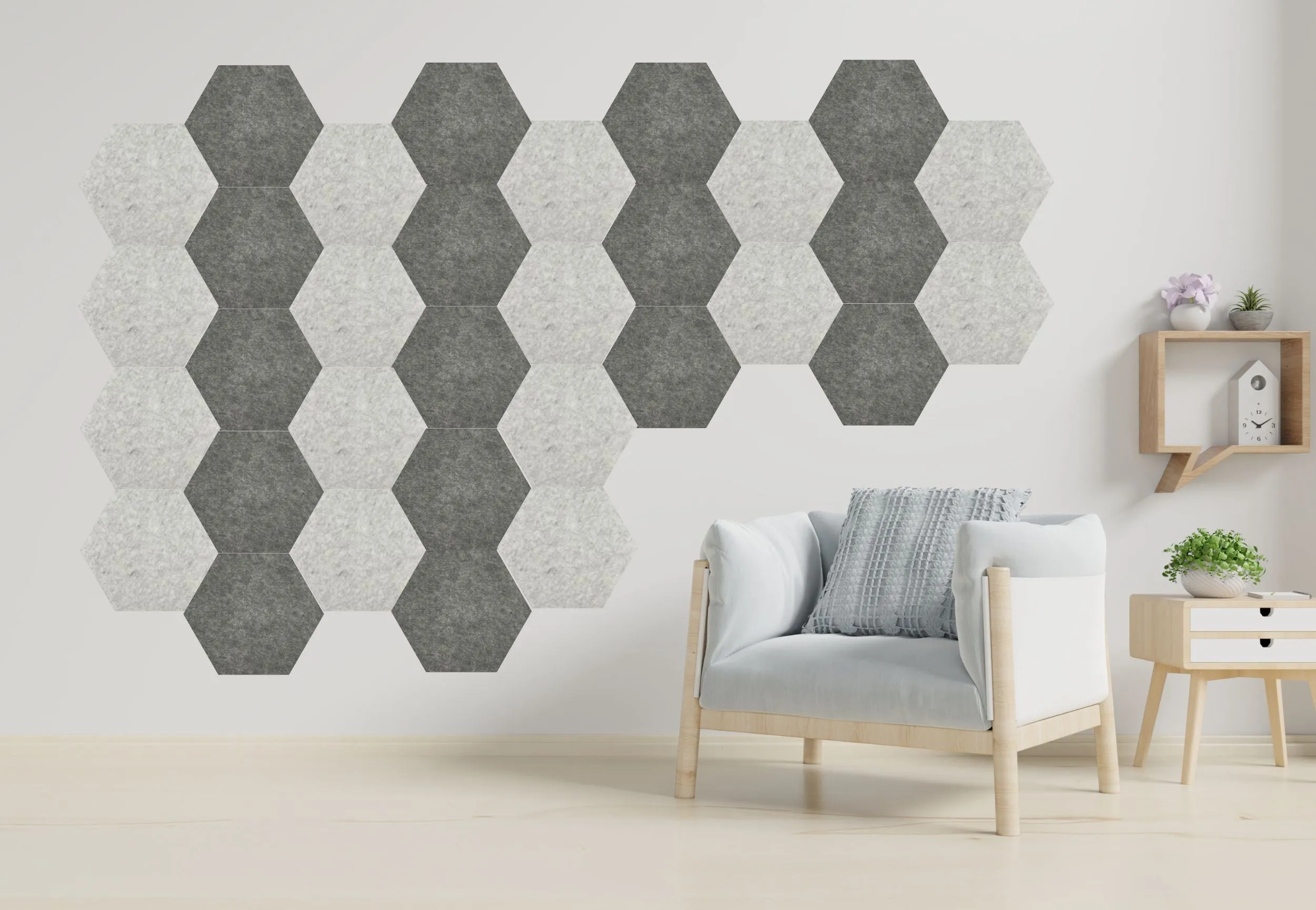 Hexagon Polyester Acoustic Panels - 12 Pack | Eco-Friendly Sound Absorption | Easy Peel & Stick Installation