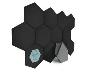 Hexagon Polyester Acoustic Panels - 12 Pack | Eco-Friendly Sound Absorption | Easy Peel & Stick Installation