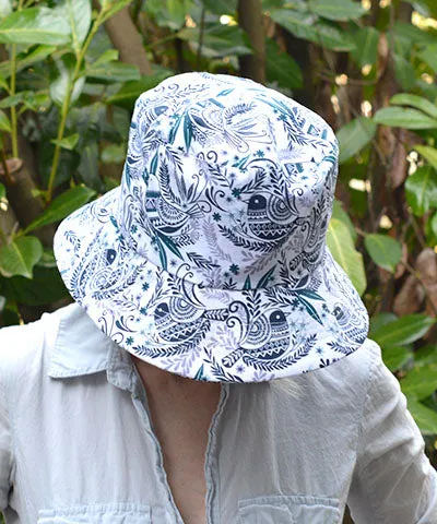 Hollie Bucket Hat Style - Cotton Patterns (Festive Birds in Black/Blue and Leafy, One Large left!)