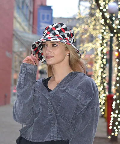 Hollie Bucket Hat Style - Cotton Patterns (Festive Birds in Black/Blue and Leafy, One Large left!)