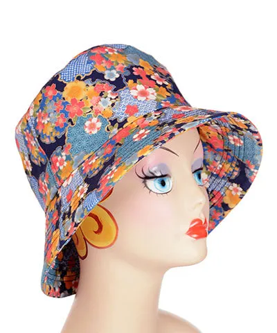 Hollie Bucket Hat Style - Cotton Patterns (Festive Birds in Black/Blue and Leafy, One Large left!)