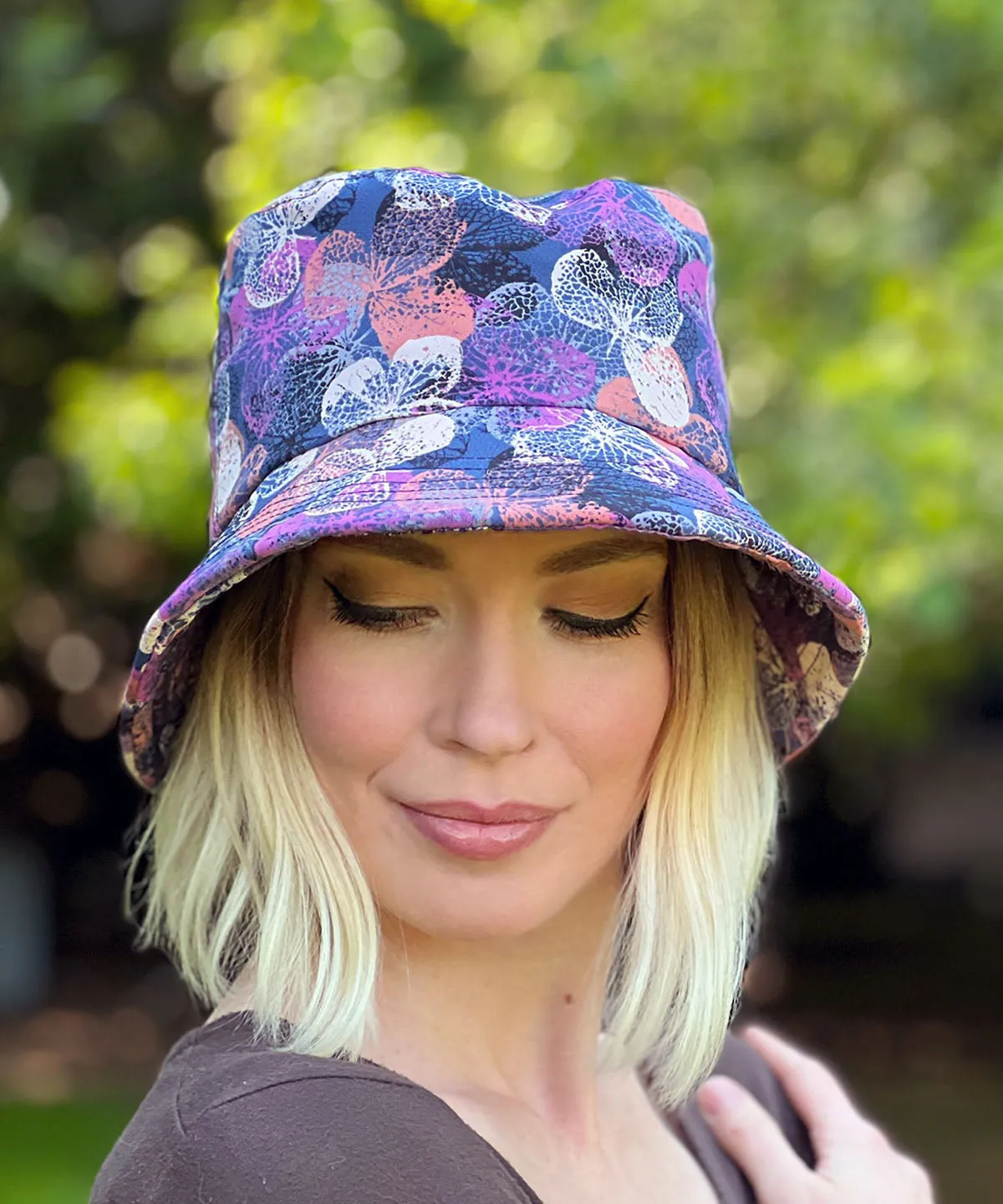 Hollie Bucket Hat Style - Cotton Patterns (Festive Birds in Black/Blue and Leafy, One Large left!)