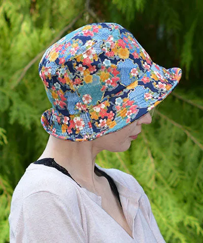 Hollie Bucket Hat Style - Cotton Patterns (Festive Birds in Black/Blue and Leafy, One Large left!)