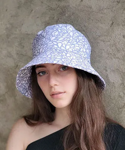 Hollie Bucket Hat Style - Cotton Patterns (Festive Birds in Black/Blue and Leafy, One Large left!)