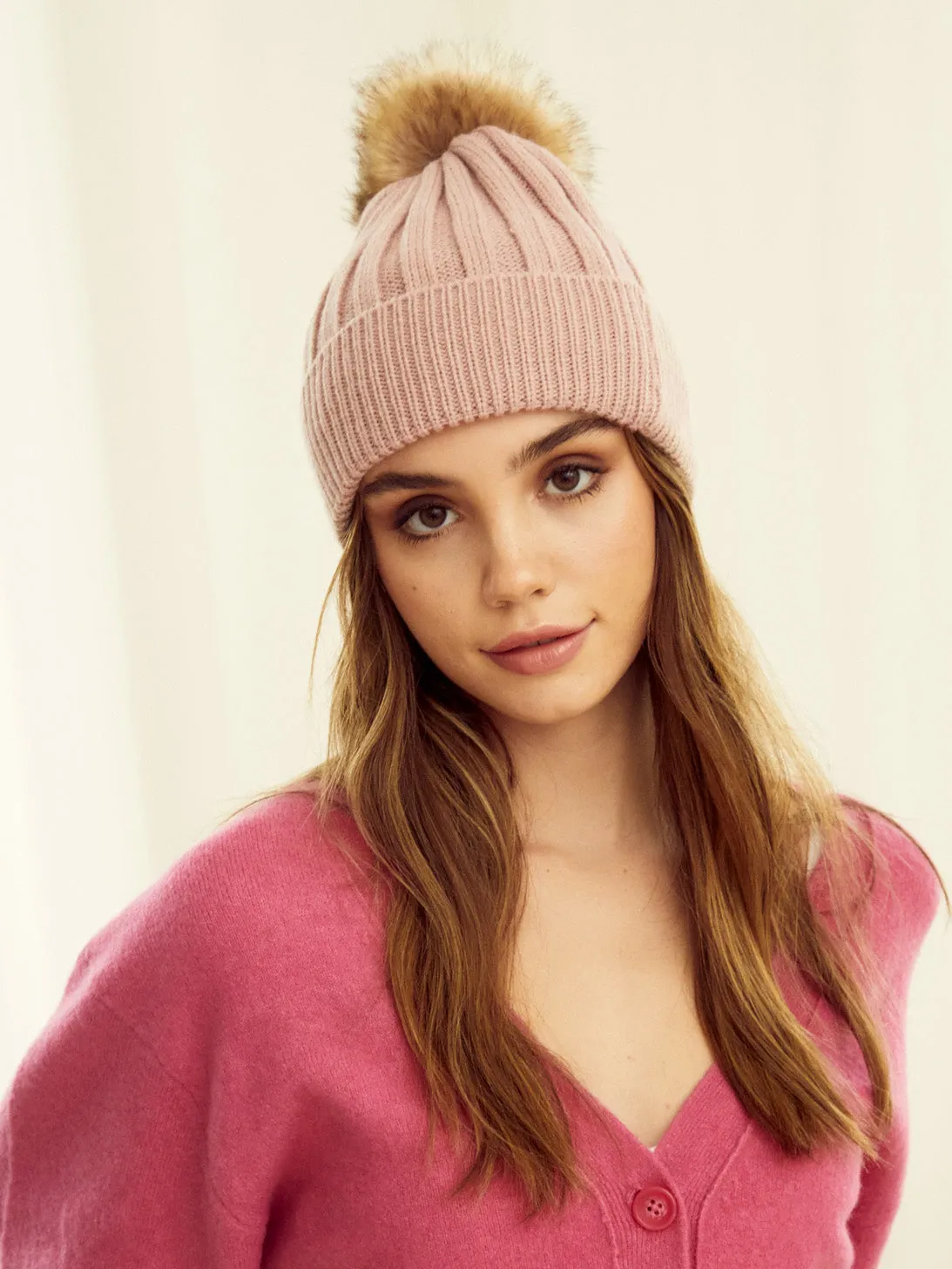 Holly Pom Pom Beanie - Dusty Pink