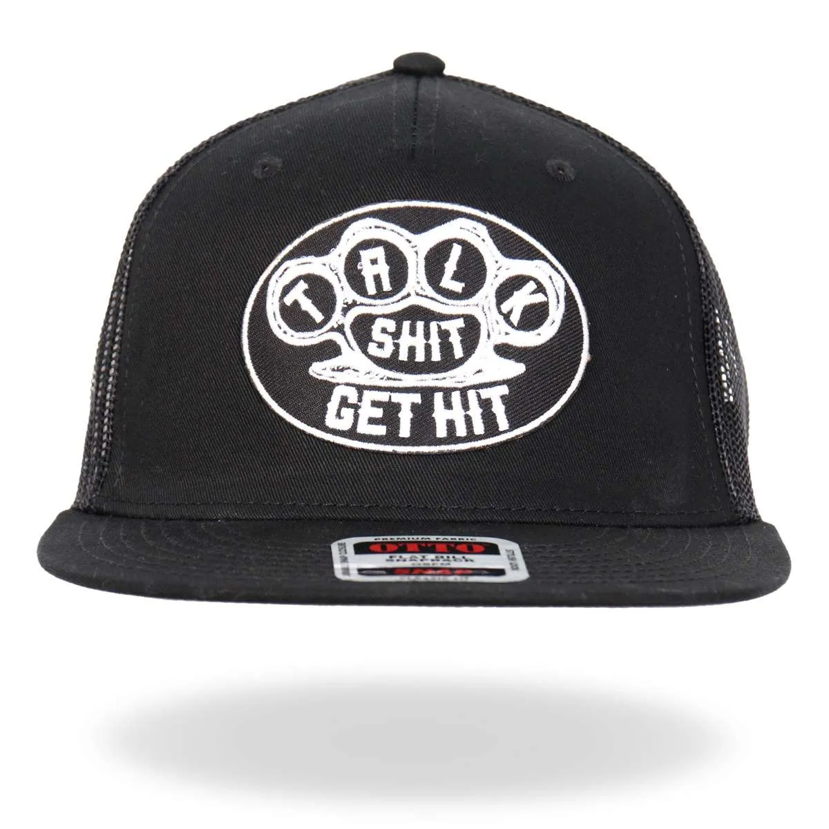 Hot Leathers Black And White Talk Shit Get Hit Brass Knuckles Snapback Hat GSH2041