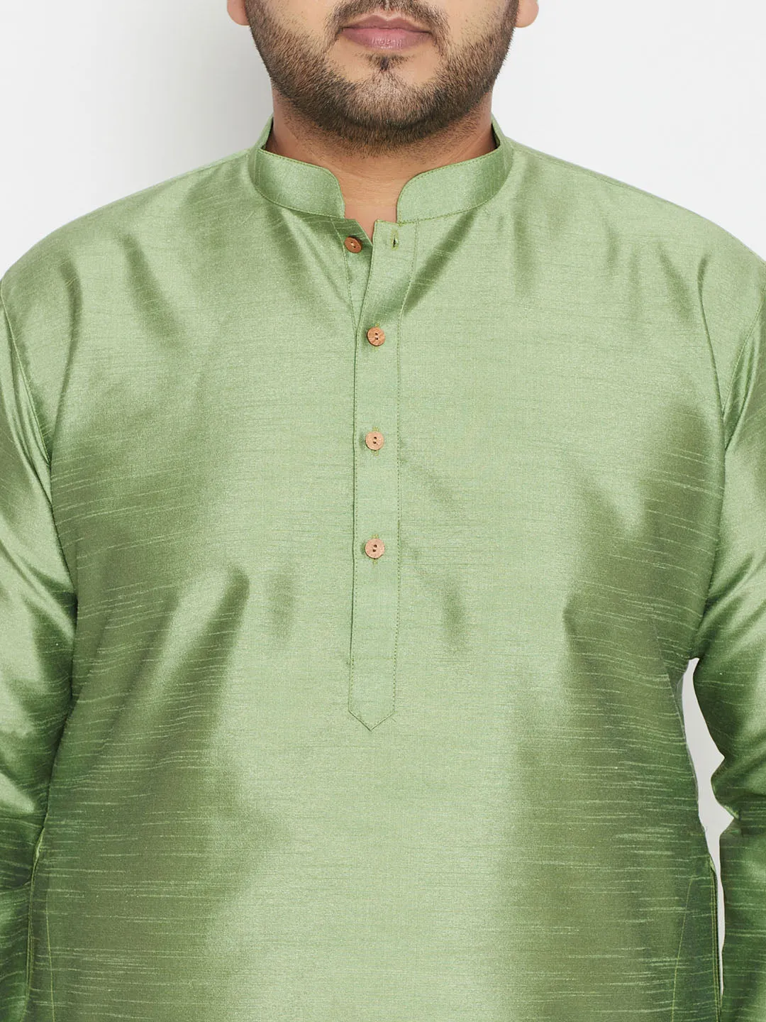 Jashvi Men's Plus Size Mint Green Silk Blend Kurta Pyjama Set