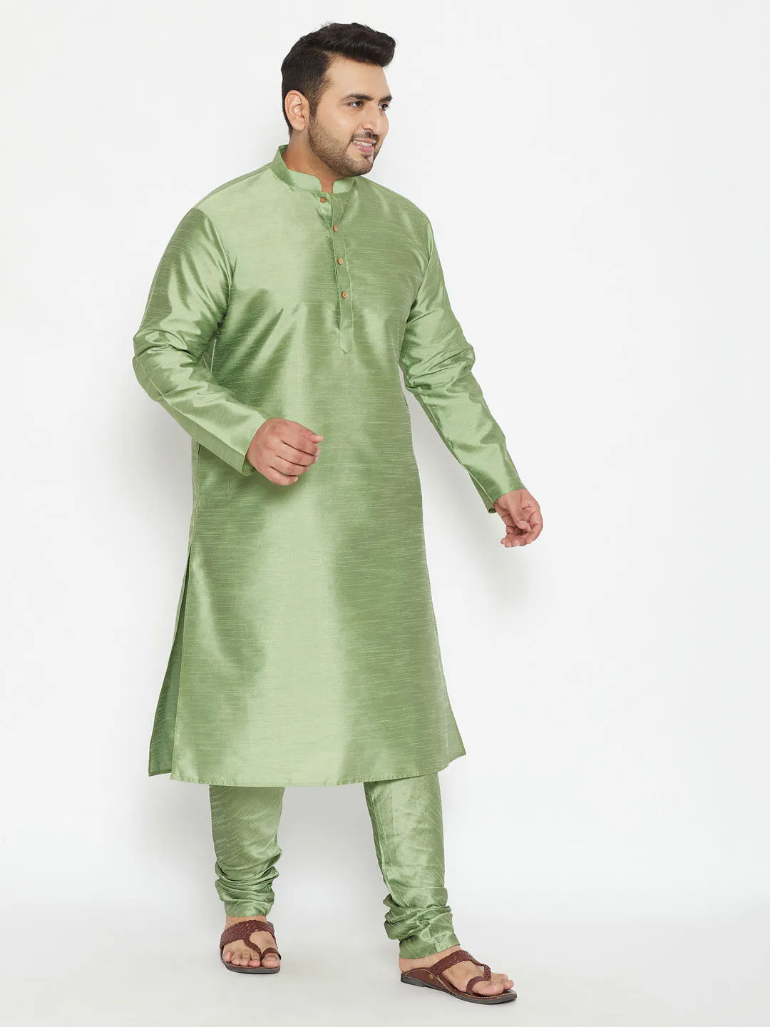 Jashvi Men's Plus Size Mint Green Silk Blend Kurta Pyjama Set