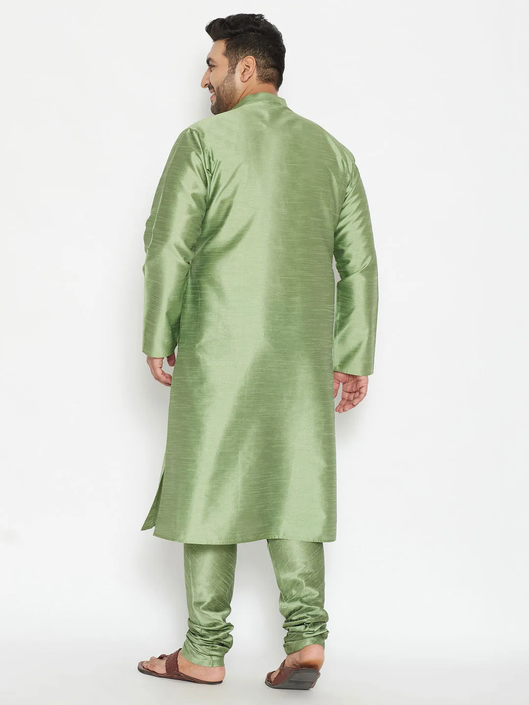 Jashvi Men's Plus Size Mint Green Silk Blend Kurta Pyjama Set