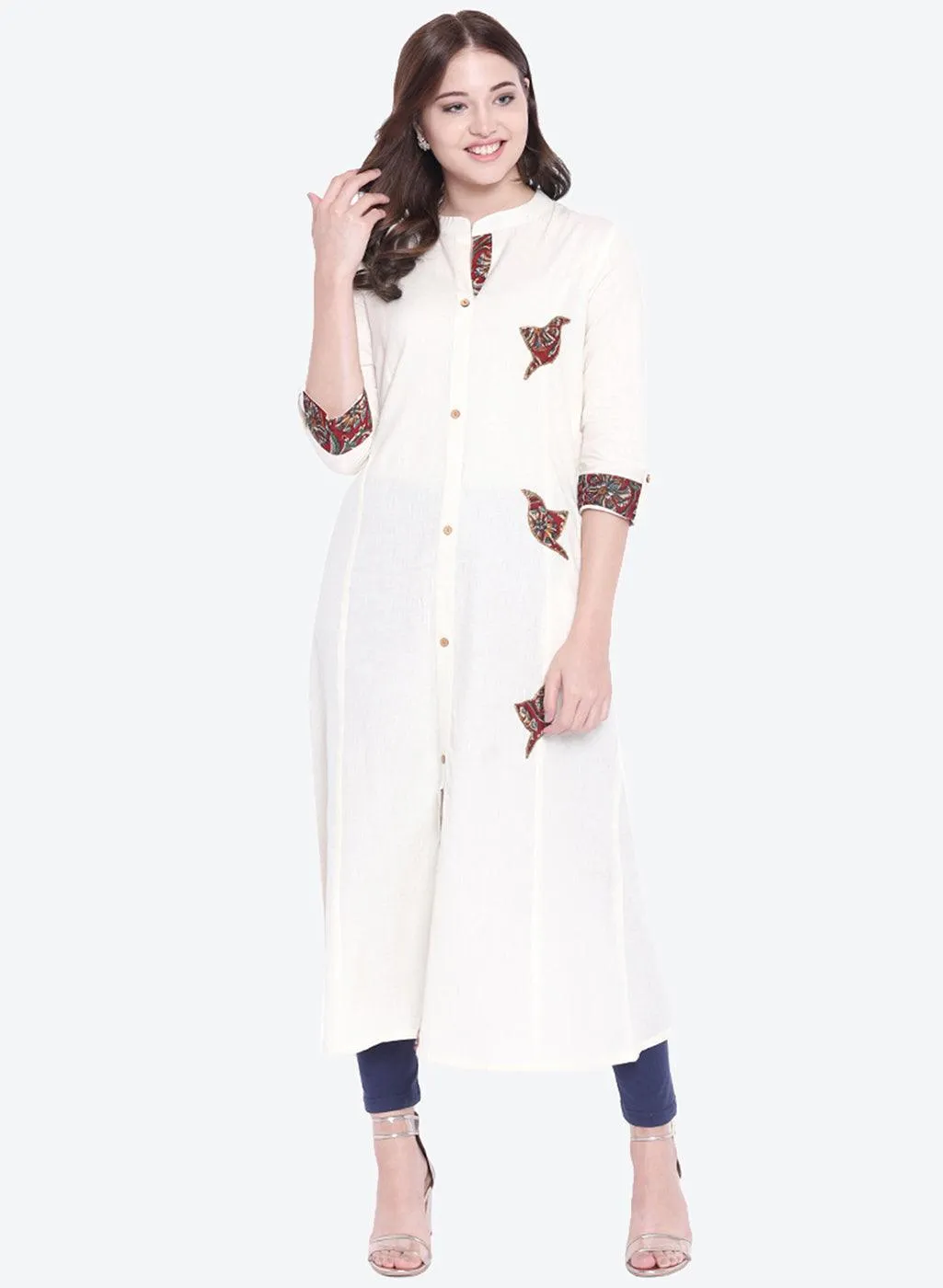 Jashvi Sequin Work Cotton Flex Off White Kurta