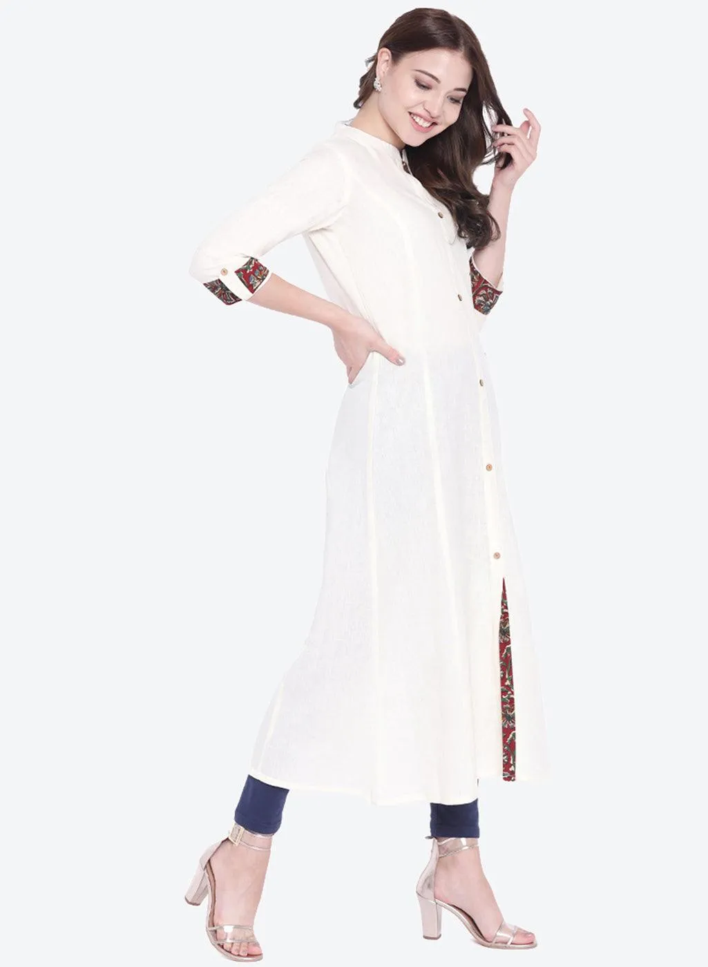 Jashvi Sequin Work Cotton Flex Off White Kurta