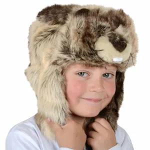 Kids Deluxe Faux Fur Beaver Animal Hat With Ear Flaps