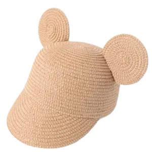 Kids Straw Hat With Mouse Ears Beige