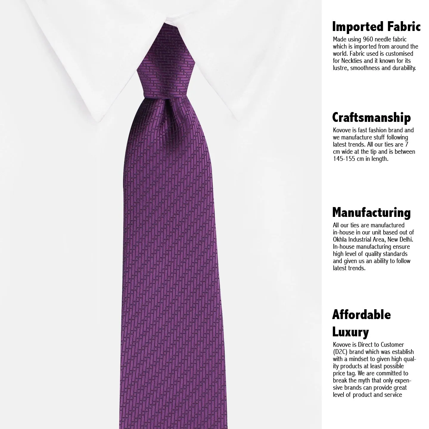 Kovove Purple Solid Neck Tie For Men