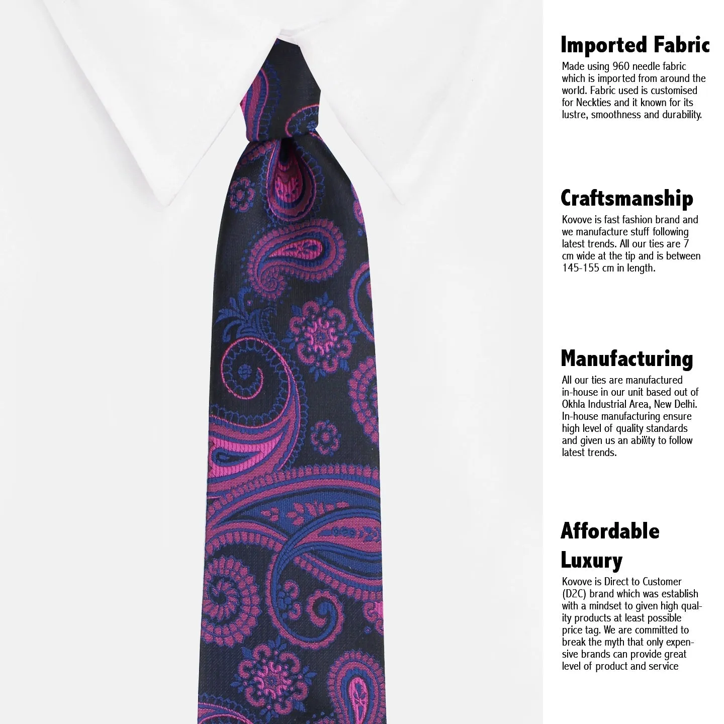 Kovove The Radiant Black Paisley Neck Tie For Men