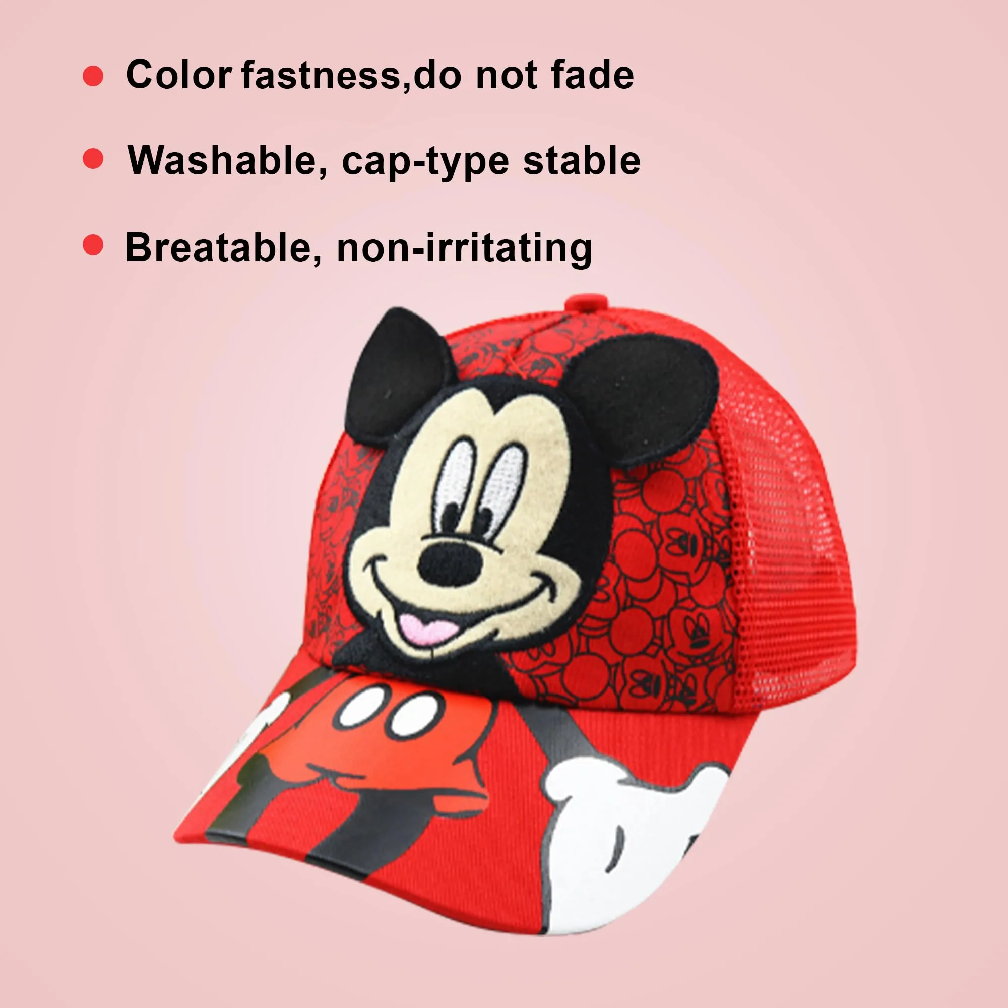 Kuber Industries Mickey Mouse Cap | Adjustable Cap for Boys and Girls | Cartoon Character Printed Little Cap for Kids | Cap for 7-12 Year Old Baby Girls and Boys |QI0102-A | Red