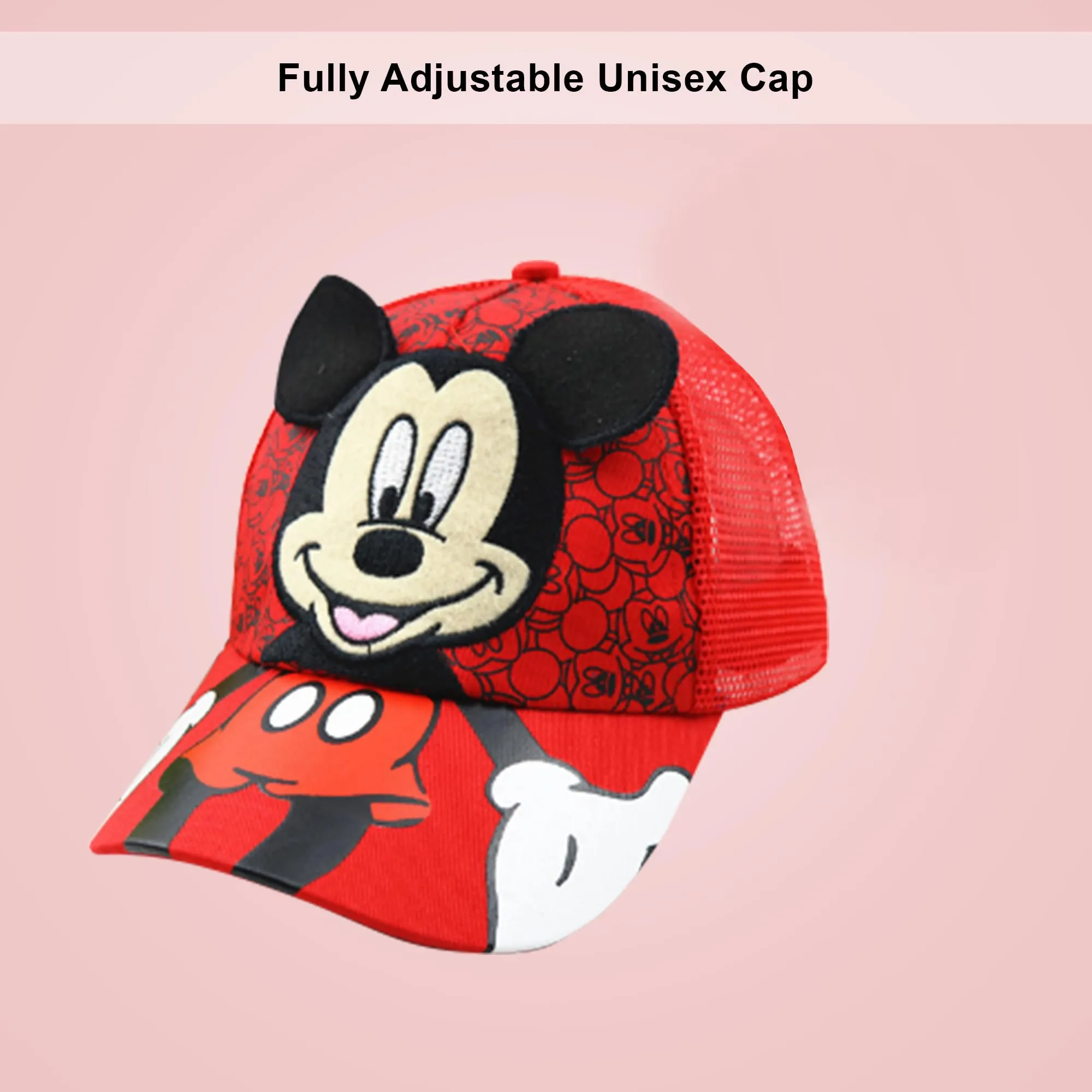 Kuber Industries Mickey Mouse Cap | Adjustable Cap for Boys and Girls | Cartoon Character Printed Little Cap for Kids | Cap for 7-12 Year Old Baby Girls and Boys |QI0102-A | Red