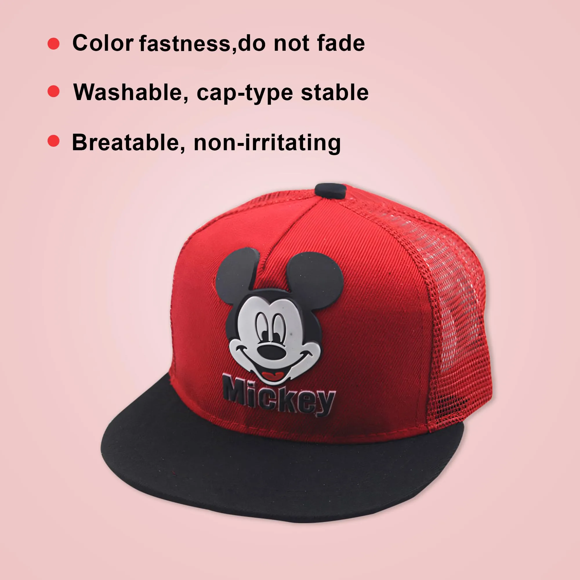 Kuber Industries Pack of 2 Mickey Mouse Cap | Adjustable Cap for Boys and Girls | Cartoon Character Printed Little Cap for Kids | Cap for 7-12 Year Old Baby Girls and Boys | QI0092-A | Red