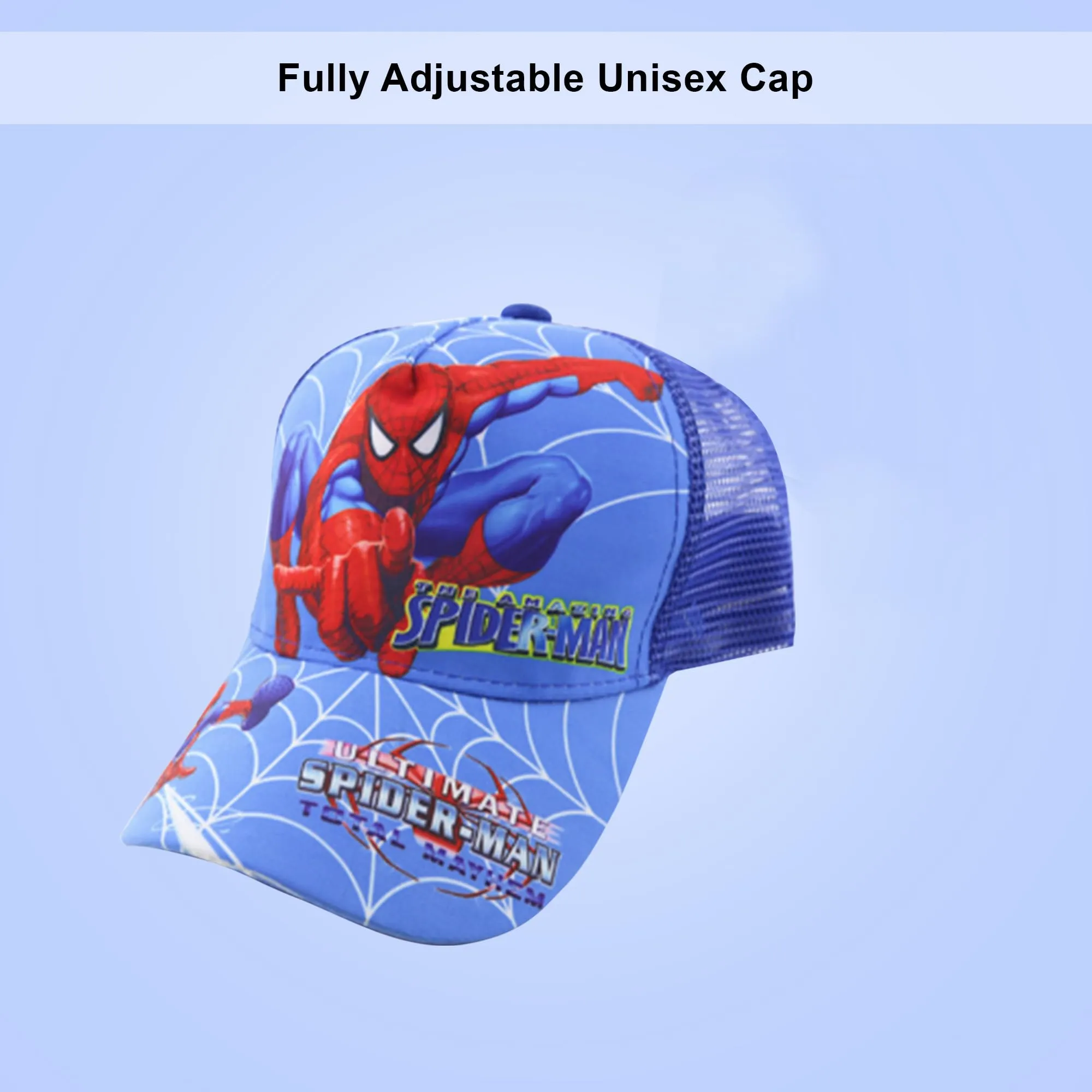 Kuber Industries Pack of 2 Spiderman Cap | Adjustable Cap for Boys and Girls | Cartoon Character Printed Little Cap for Kids | Cap for 7-12 Year Old Baby Girls and Boys | T20622 | Blue