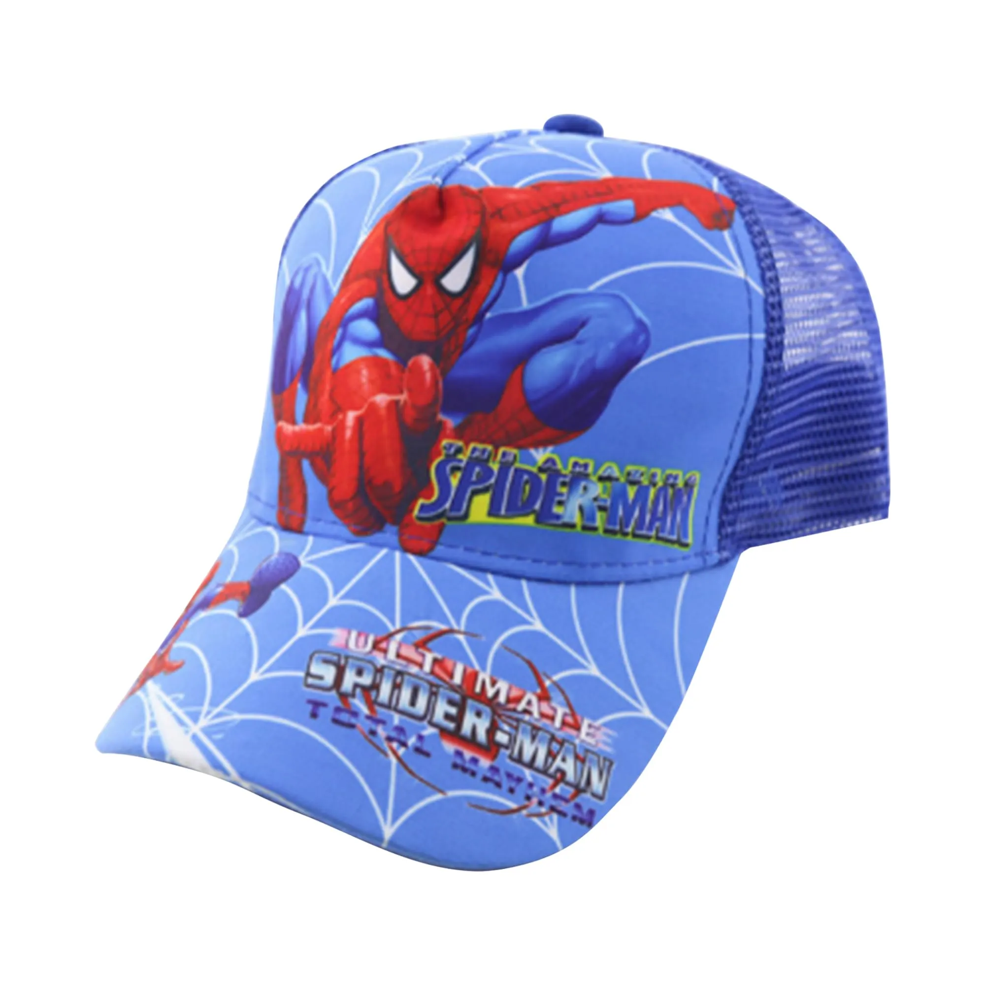 Kuber Industries Pack of 2 Spiderman Cap | Adjustable Cap for Boys and Girls | Cartoon Character Printed Little Cap for Kids | Cap for 7-12 Year Old Baby Girls and Boys | T20622 | Blue