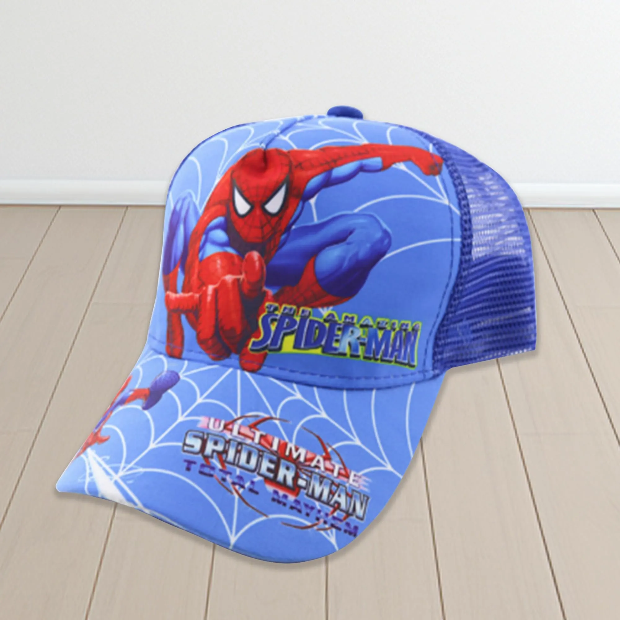 Kuber Industries Pack of 2 Spiderman Cap | Adjustable Cap for Boys and Girls | Cartoon Character Printed Little Cap for Kids | Cap for 7-12 Year Old Baby Girls and Boys | T20622 | Blue