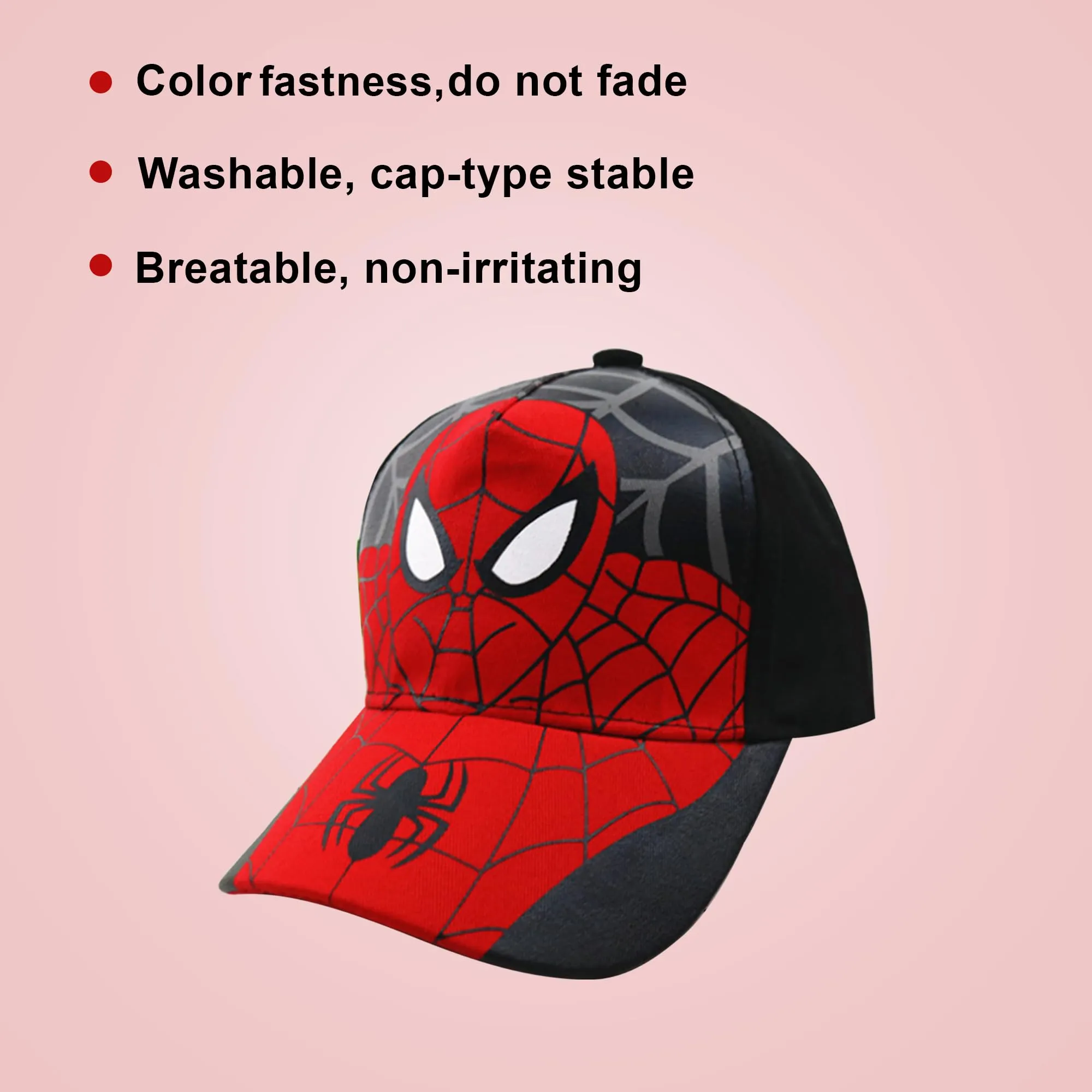 Kuber Industries Pack of 2 Spiderman Cap | Adjustable Cap for Boys and Girls | Cartoon Character Printed Little Cap for Kids | Cap for 7-12 Year Old Baby Girls and Boys | T8103-B | Black & Red