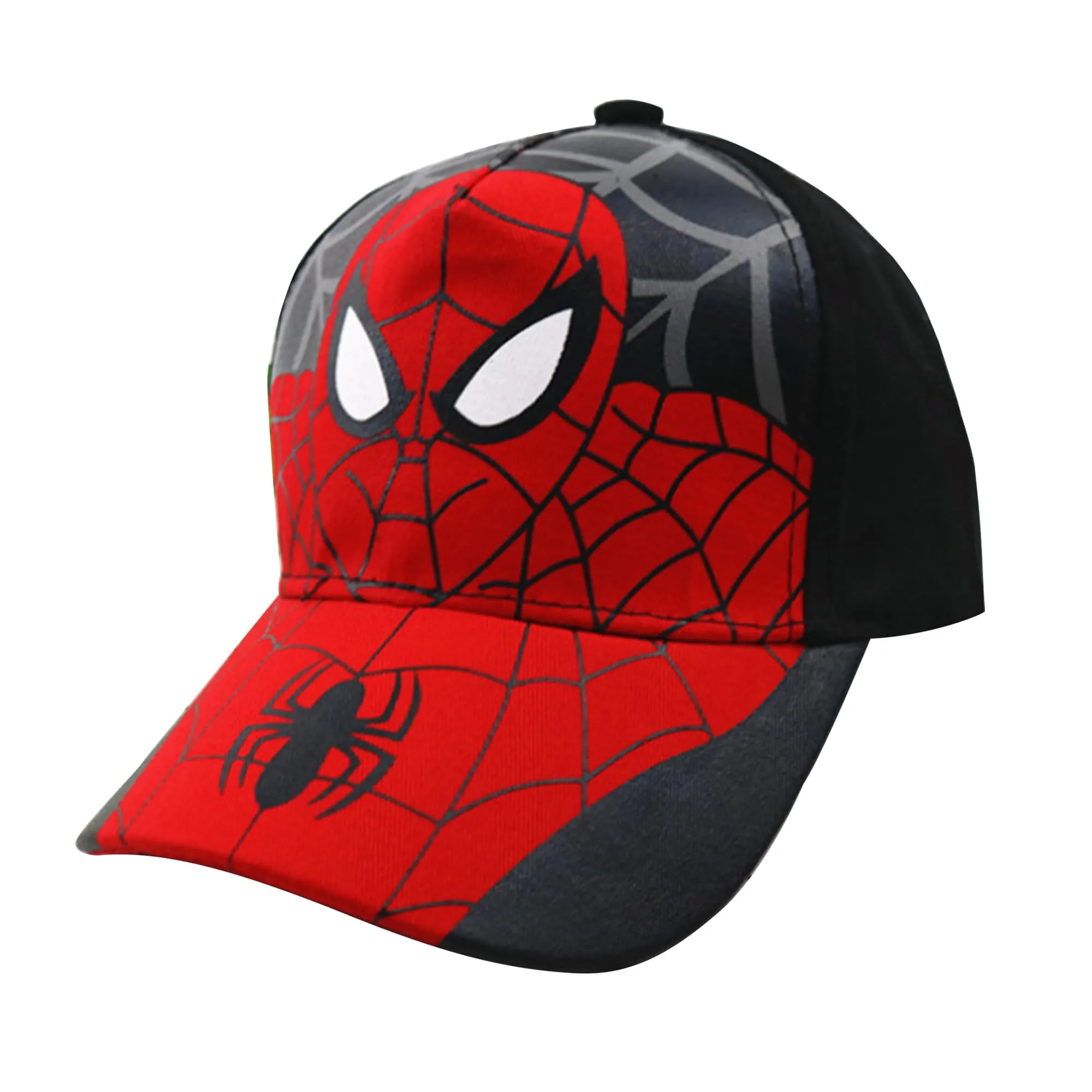 Kuber Industries Pack of 2 Spiderman Cap | Adjustable Cap for Boys and Girls | Cartoon Character Printed Little Cap for Kids | Cap for 7-12 Year Old Baby Girls and Boys | T8103-B | Black & Red