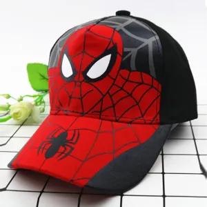 Kuber Industries Pack of 2 Spiderman Cap | Adjustable Cap for Boys and Girls | Cartoon Character Printed Little Cap for Kids | Cap for 7-12 Year Old Baby Girls and Boys | T8103-B | Black & Red