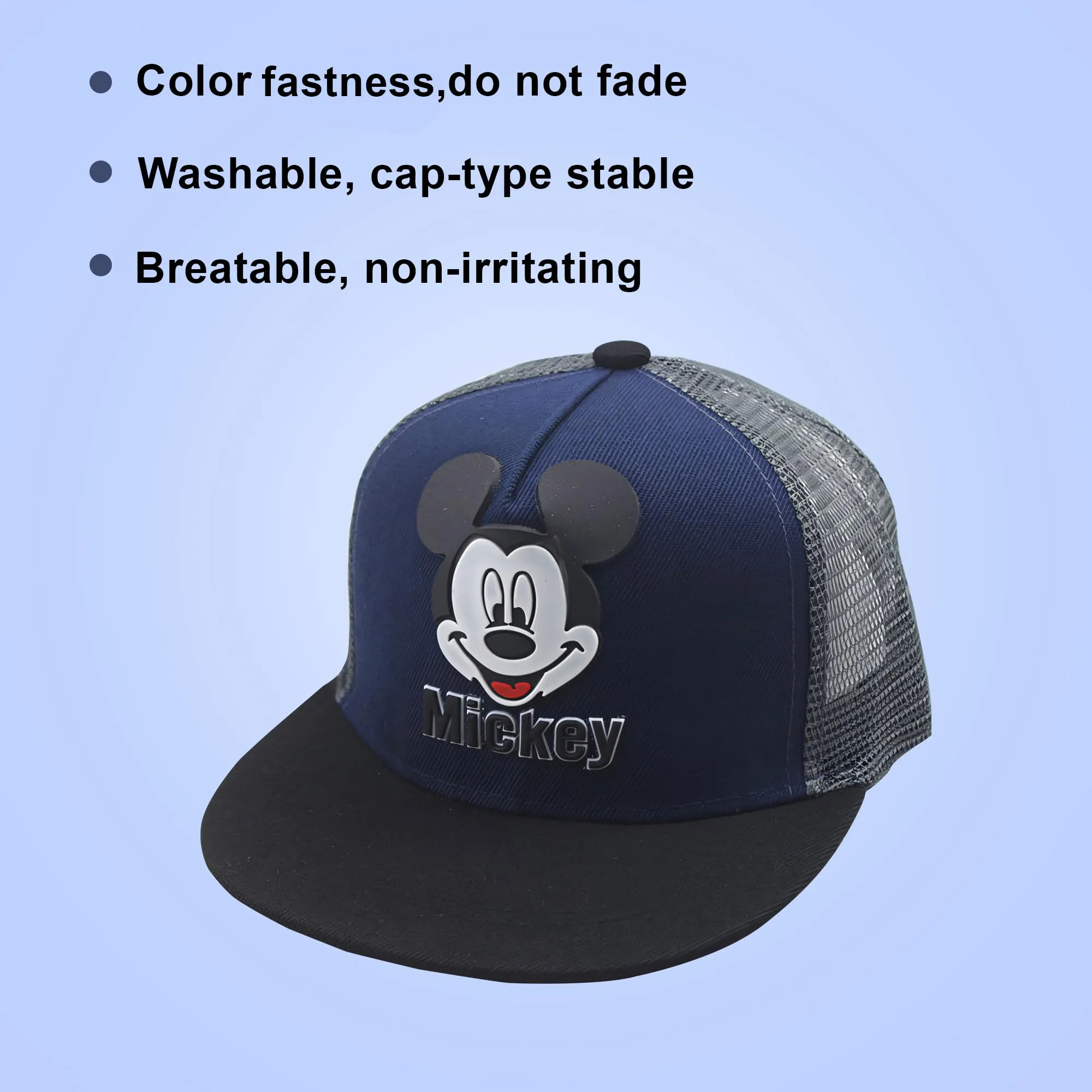 Kuber Industries Pack of 3 Mickey Mouse Cap | Adjustable Cap for Boys and Girls | Cartoon Character Printed Little Cap for Kids | Cap for 7-12 Year Old Baby Girls and Boys | QI0092-D | Light Blue