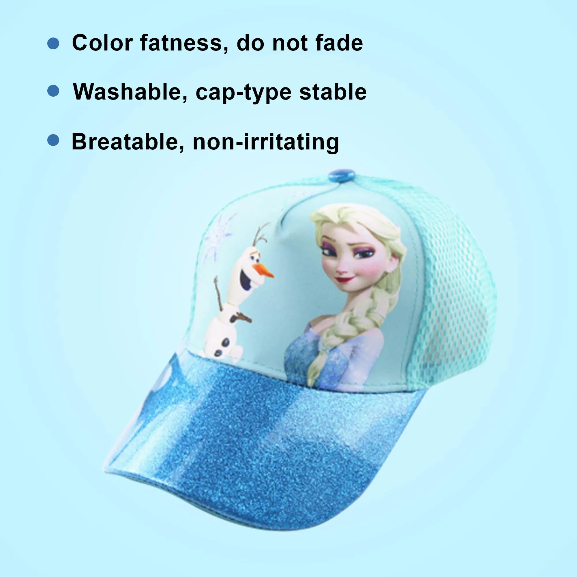 Kuber Industries Pack of 3 Princess Cap | Adjustable Cap for Boys and Girls | Cartoon Character Printed Little Cap for Kids | Cap for 7-12 Year Old Baby Girls and Boys |T206221-B | Light Aqua