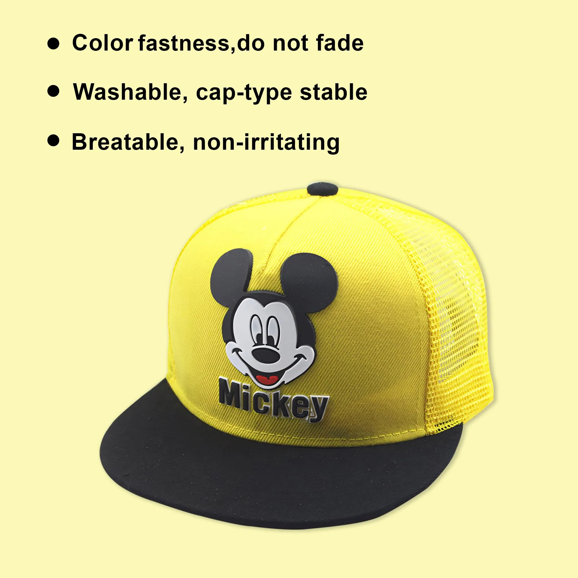 Kuber Industries Pack of 4 Mickey Mouse Cap | Adjustable Cap for Boys and Girls | Cartoon Character Printed Little Cap for Kids | Cap for 7-12 Year Old Baby Girls and Boys | QI0092-B | Yellow