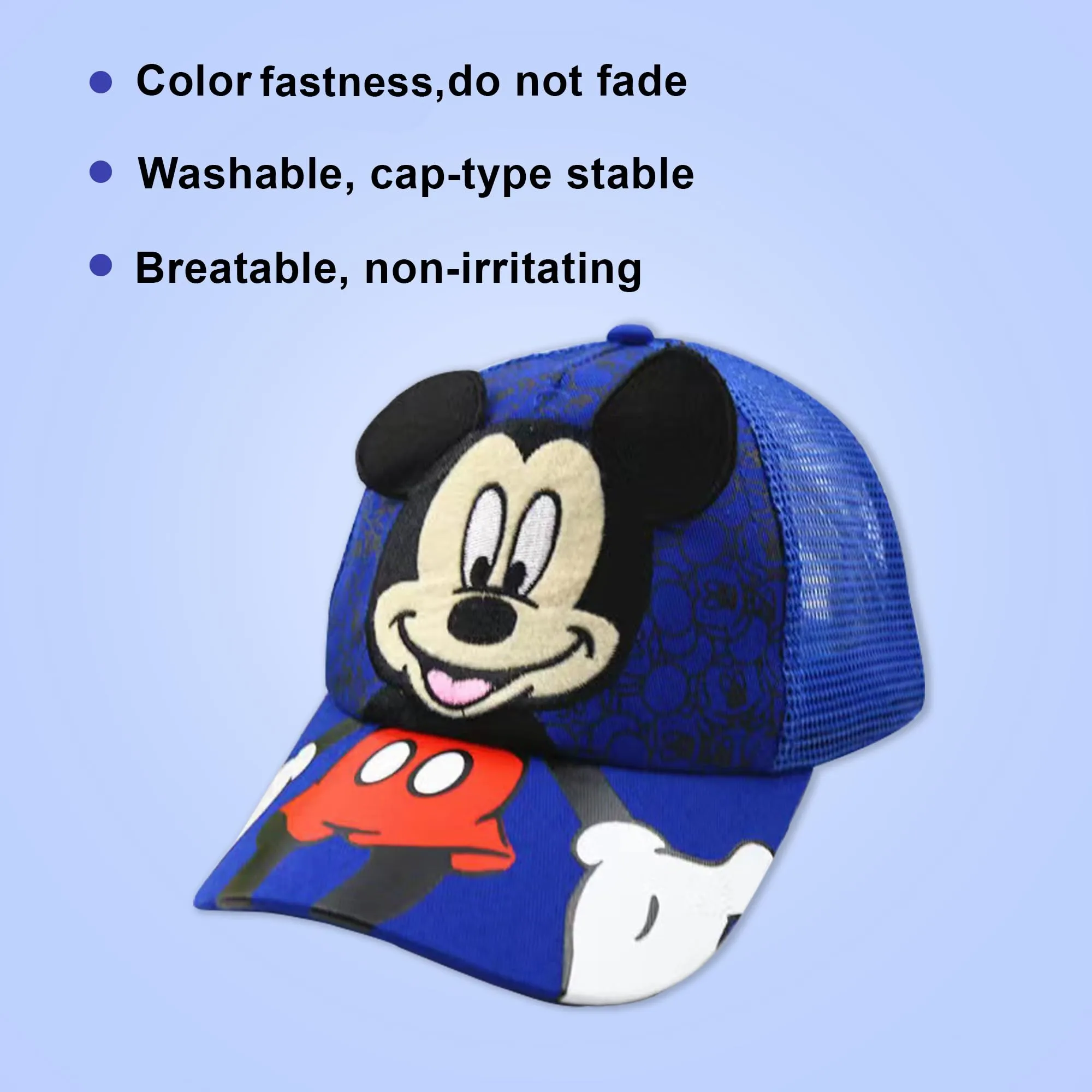 Kuber Industries Pack of 4 Mickey Mouse Cap | Adjustable Cap for Boys and Girls | Cartoon Character Printed Little Cap for Kids | Cap for 7-12 Year Old Baby Girls and Boys | QI0102-B | Blue