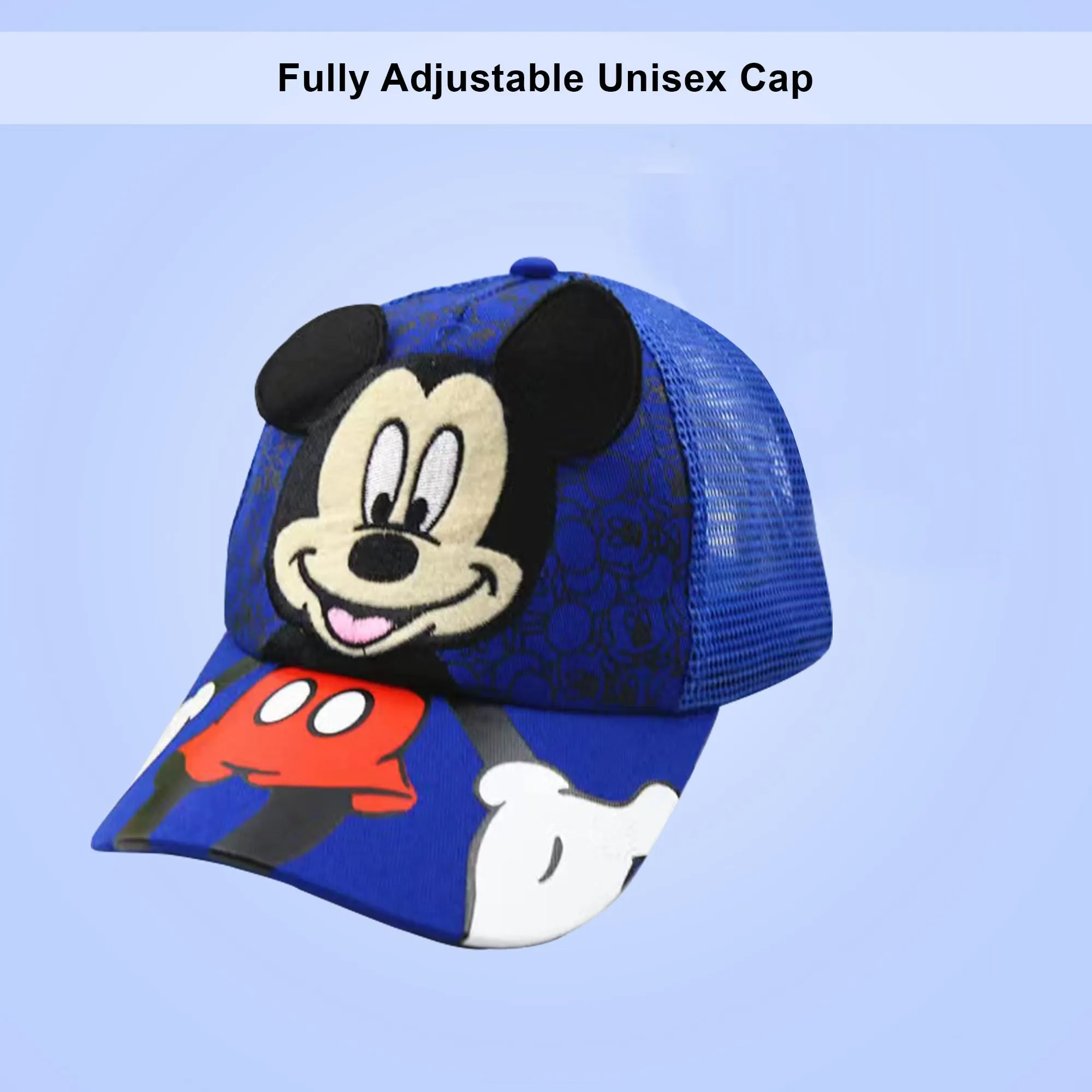 Kuber Industries Pack of 4 Mickey Mouse Cap | Adjustable Cap for Boys and Girls | Cartoon Character Printed Little Cap for Kids | Cap for 7-12 Year Old Baby Girls and Boys | QI0102-B | Blue